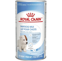 Royal Canin Babydog Milk, înlocuitor de lapte pentru căței de la zero la două luni, cutie de 400 de grame cu Royal Canin Logo.