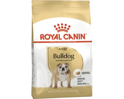 Hrană Royal Canin Bulldog Adult pentru bulldogi adulți cu vârsta de peste 12 luni.
