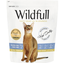 Hrană pentru pisici Wildfull Sterilised pui pentru controlul greutății, 1,5 kilograme, fără gluten și fără organisme modificate genetic.
