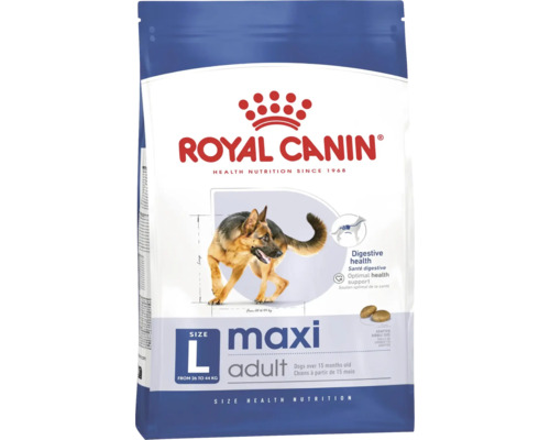 Royal Canin Maxi Adult hrană pentru câini de talie mare între 26 și 44 kilograme, peste 15 luni, susține sănătatea digestivă.
