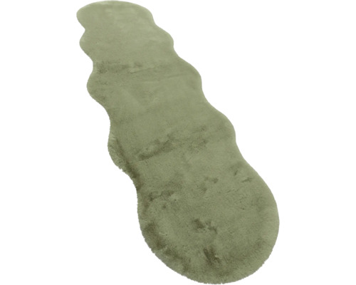 Traversă din blană artificială cu fir lung, formă ondulată, culoare verde salvie.