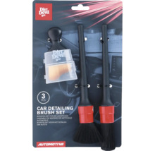 Set de 3 pensule pentru detailing auto cu Dirt Devil Logo, două pensule negre cu detalii roșii și o pensulă mică cu capac de protecție.