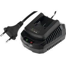 Încărcător pentru acumulatori din sistemul Energy Plus de la Graphite Neo Tools cu ștecher și indicator pentru starea de încărcare.