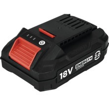 Acumulator litiu-ion 18 Volți Energy Plus System negru-roșu cu o capacitate de 2,0 Amperi-oră și indicator de încărcare.
