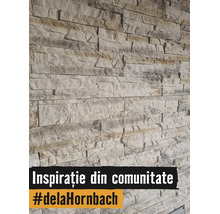 Perete cu placaje din piatră structurată cu aspect de piatră naturală ca inspirație din comunitatea Hornbach.