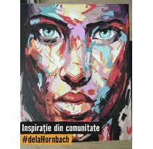 Pictură abstractă pe pânză reprezentând un chip expresiv, inspirație din comunitatea Hornbach.