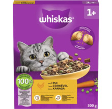 Hrană uscată Whiskas cu pui pentru pisici de peste 1 an, 300 grame, susține sistemul imunitar și digestia.