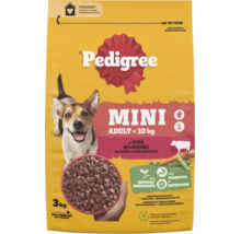 Hrană uscată pentru câini Pedigree Mini Adult cu vită și legume pentru câini de talie mică sub 10 kilograme, sac de 3 kilograme.