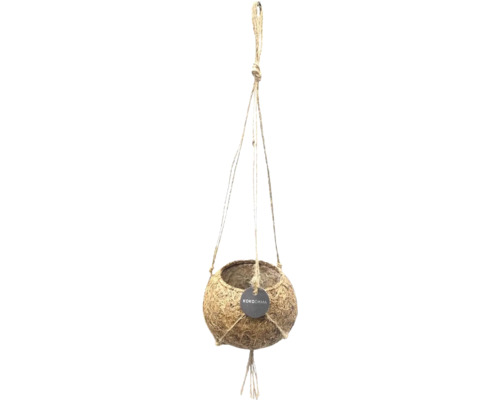 Ghiveci suspendat Kokodama din fibre naturale de nucă de cocos cu frânghii de agățat din iută.