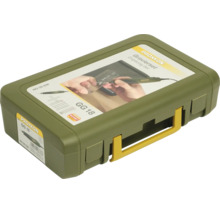 Set de gravură Proxxon GG 18 în valiză din plastic verde cu mâner galben.