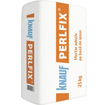 Adeziv pe bază de ipsos Knauf Perlfix la sac de 25 kilograme pentru fixarea plăcilor de gips carton.