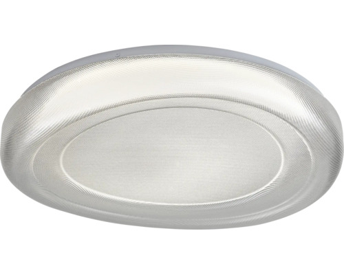Plafonieră rotundă cu dispersor din plastic structurat.
