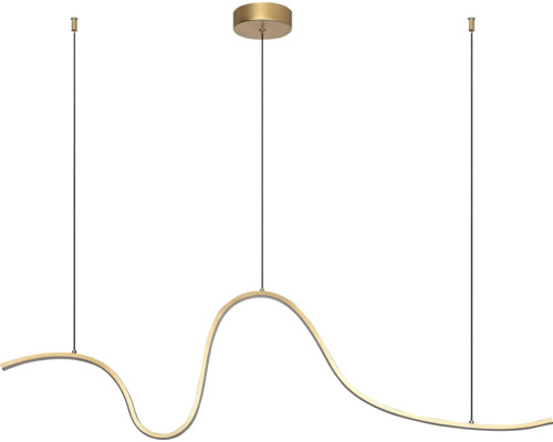 Pendul LED culoarea alamei, în formă de val, cu trei cabluri de suspensie.