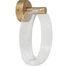 Aplică de perete modernă cu bază metalică aurie și abajur decorativ oval din sticlă cu structură crapată.
