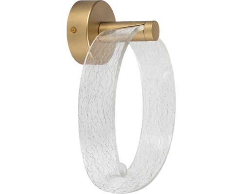 Aplică de perete modernă cu bază metalică aurie și abajur decorativ oval din sticlă cu structură crapată.