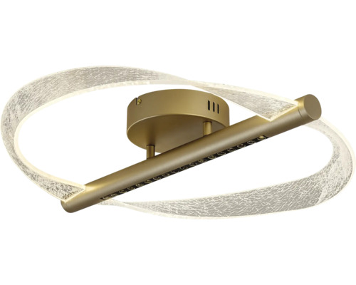 Plafonieră LED modernă din metal și acril cu efect de crăpătură, design curbat cu bară de spoturi integrată.