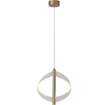 Pendul LED din metal auriu cu un element luminos curbat și texturat.