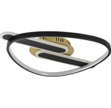 Plafonieră LED cu design modern curbat, cu elemente negre și aurii.
