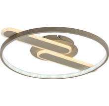Plafonieră LED modernă cu un cadru exterior circular și un element luminos interior curbat.