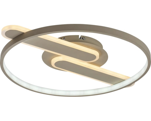 Plafonieră LED modernă cu un cadru exterior circular și un element luminos interior curbat.