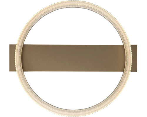 Aplică LED modernă de culoare bronz cu inel luminos circular texturat și suport de perete metalic dreptunghiular.