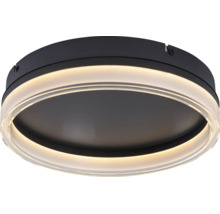 Plafonieră LED rotundă cu carcasă neagră și inel luminos integrat.