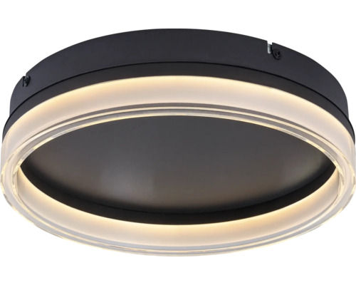 Plafonieră LED rotundă cu carcasă neagră și inel luminos integrat.