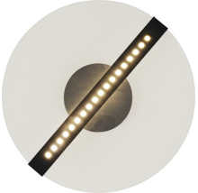 Plafonieră LED rotundă cu bară neagră diagonală și puncte luminoase LED integrate.