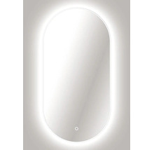 Oglindă de baie ovală cu iluminare LED din spate și senzor tactil.
