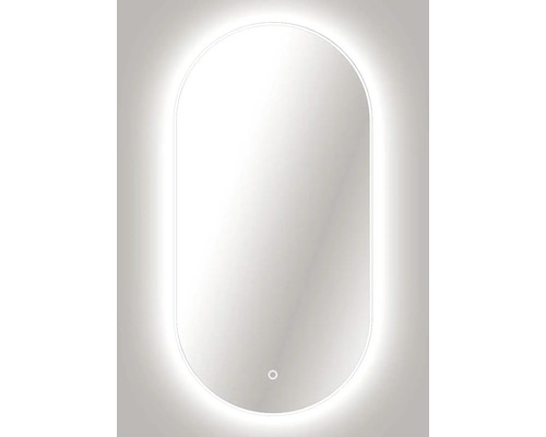 Oglindă de baie ovală cu iluminare LED din spate și senzor tactil.