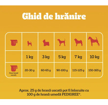 Ghid de hrănire pentru câini: tabel cu rația de hrană uscată pentru greutăți între 1 și 10 kilograme și echivalența cu hrana umedă Pedigree.