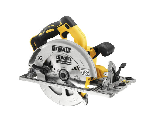 Fierăstrău circular cu acumulator DeWalt cu carcasă galben-negru și disc argintiu.