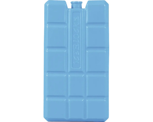 Pastilă de răcire albastră din plastic, de formă dreptunghiulară, cu structură tip grilă pentru genți și lăzi frigorifice.