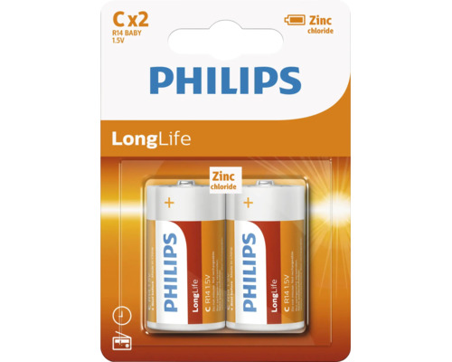 Pachet de doua baterii Philips LongLife C 1,5 volti zinc-clorura