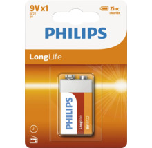 Baterie bloc Philips LongLife 9 Volt cu clorură de zinc în ambalaj