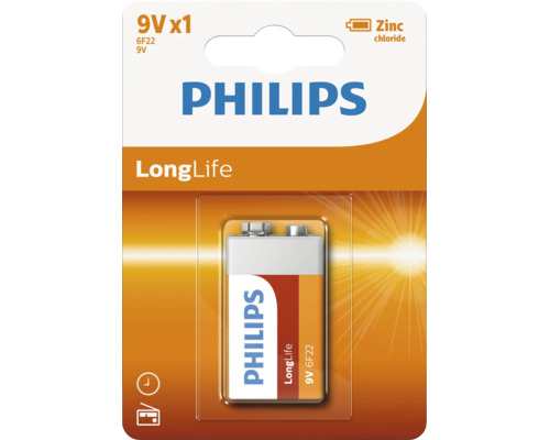 Baterie bloc Philips LongLife 9 Volt cu clorură de zinc în ambalaj