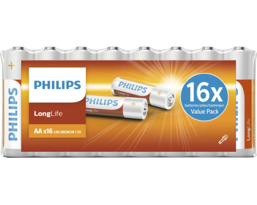 Baterii Philips LongLife AA in pachet de 16 bucati 1.5 volti LR6 Mignon