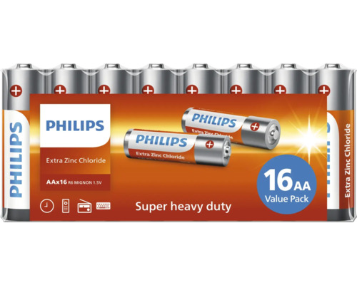 Baterii Philips Extra Zinc Chloride AA 16 bucati pachet economic 1,5 volți Mignon