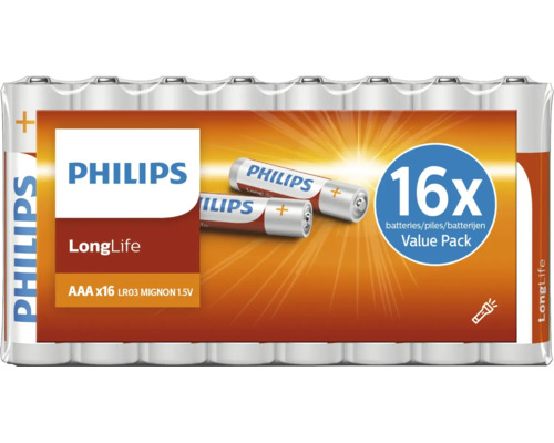 Baterii Philips LongLife AAA 1.5 volți în pachet de 16 bucăți