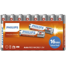 Baterii zinc-clorură Philips AAA 16 bucăți în pachet economic 1.5 volt
