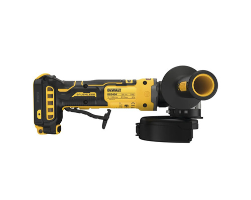 Polizor unghiular cu acumulator DeWalt DCG404, 18 volți, fără perii, cu apărătoare de protecție și mâner lateral, fără acumulator.