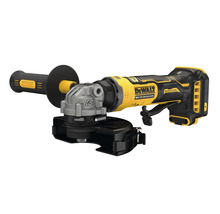 Polizor unghiular cu acumulator DeWalt 18 Volt XR cu motor fără perii, mâner suplimentar și apărătoare de protecție, fără acumulator.