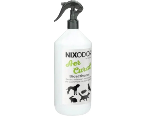 Nixodor Aer Curat Bioactivator, spray pentru eliminarea mirosurilor neplăcute cauzate de animalele de companie.