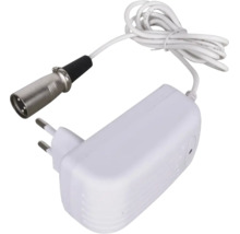 Adaptor de alimentare cu mufă XLR și cablu alb.