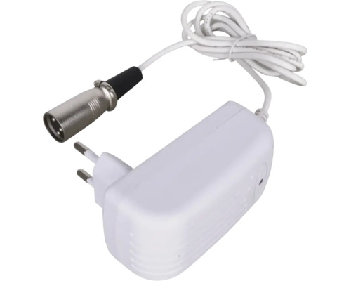 Adaptor de alimentare cu mufă XLR și cablu alb.