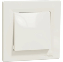Întrerupător Schneider Electric alb, tastă simplă, design pătrat pentru montaj sub tencuială.