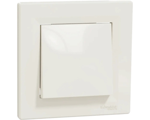 Întrerupător Schneider Electric alb, tastă simplă, design pătrat pentru montaj sub tencuială.