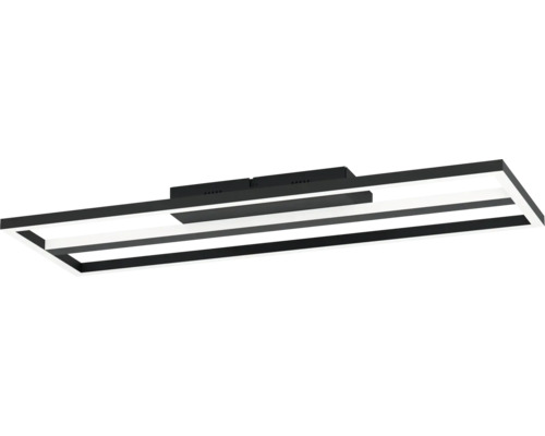 Plafonieră LED modernă în negru și alb cu design dreptunghiular din metal și plastic.
