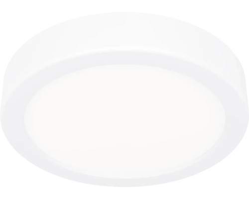 Plafonieră LED rotundă și plată, albă, cu design simplu.