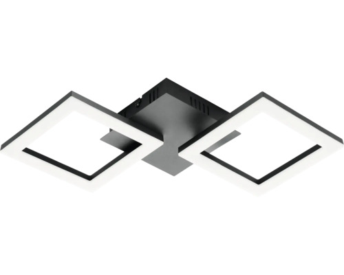 Plafonieră LED modernă pătrată din metal negru cu două cadre luminoase.